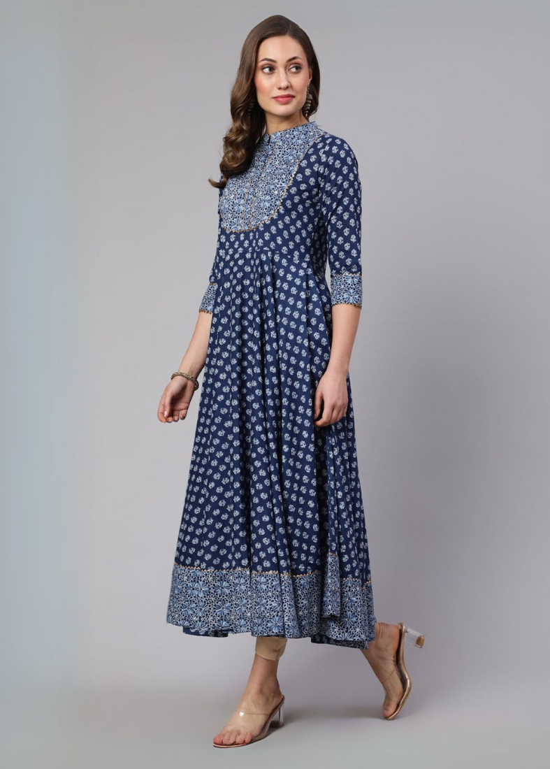 Blue Printed Bias Cut Dress