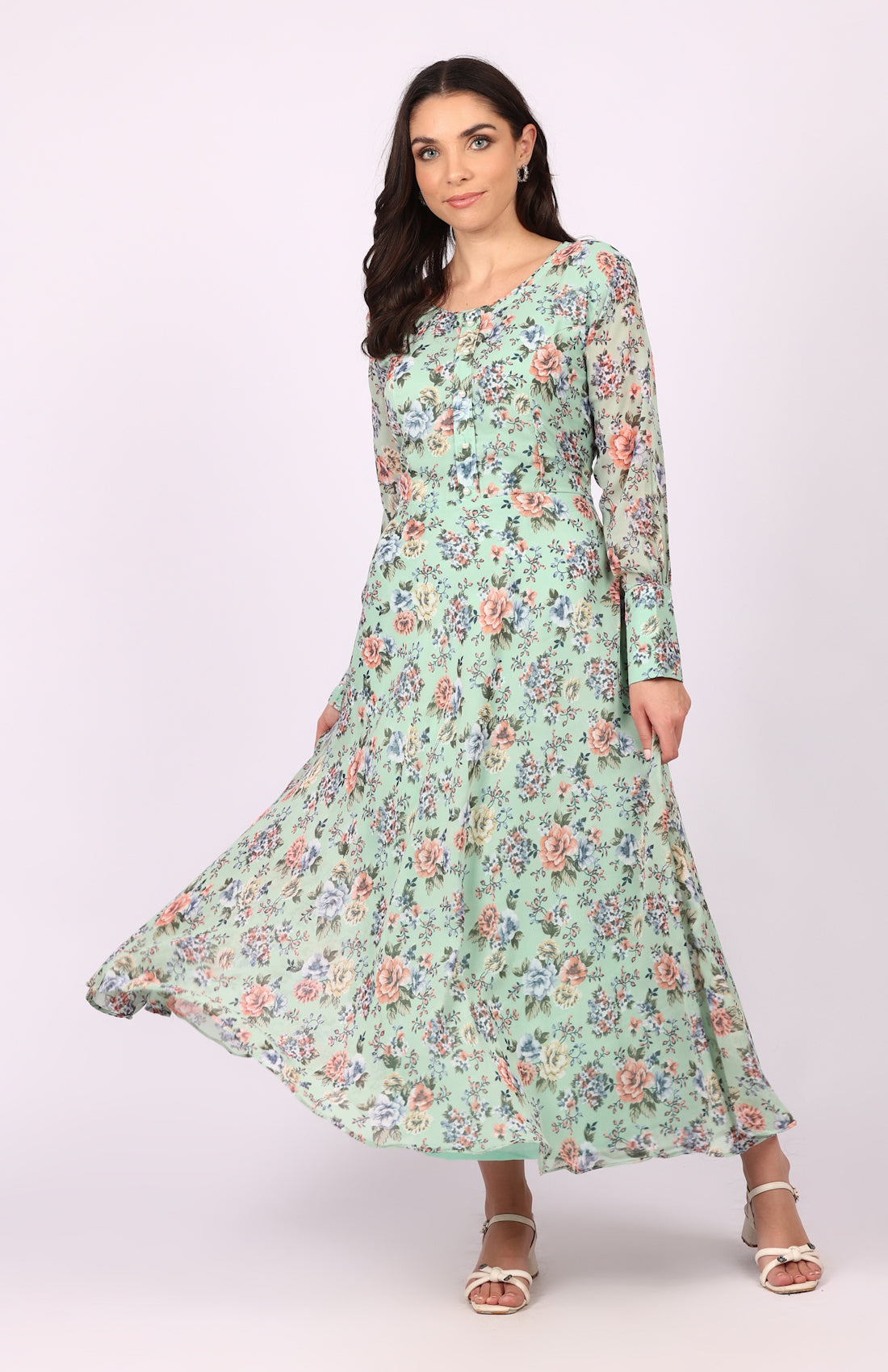 Green Georgette Bias Cut Dress