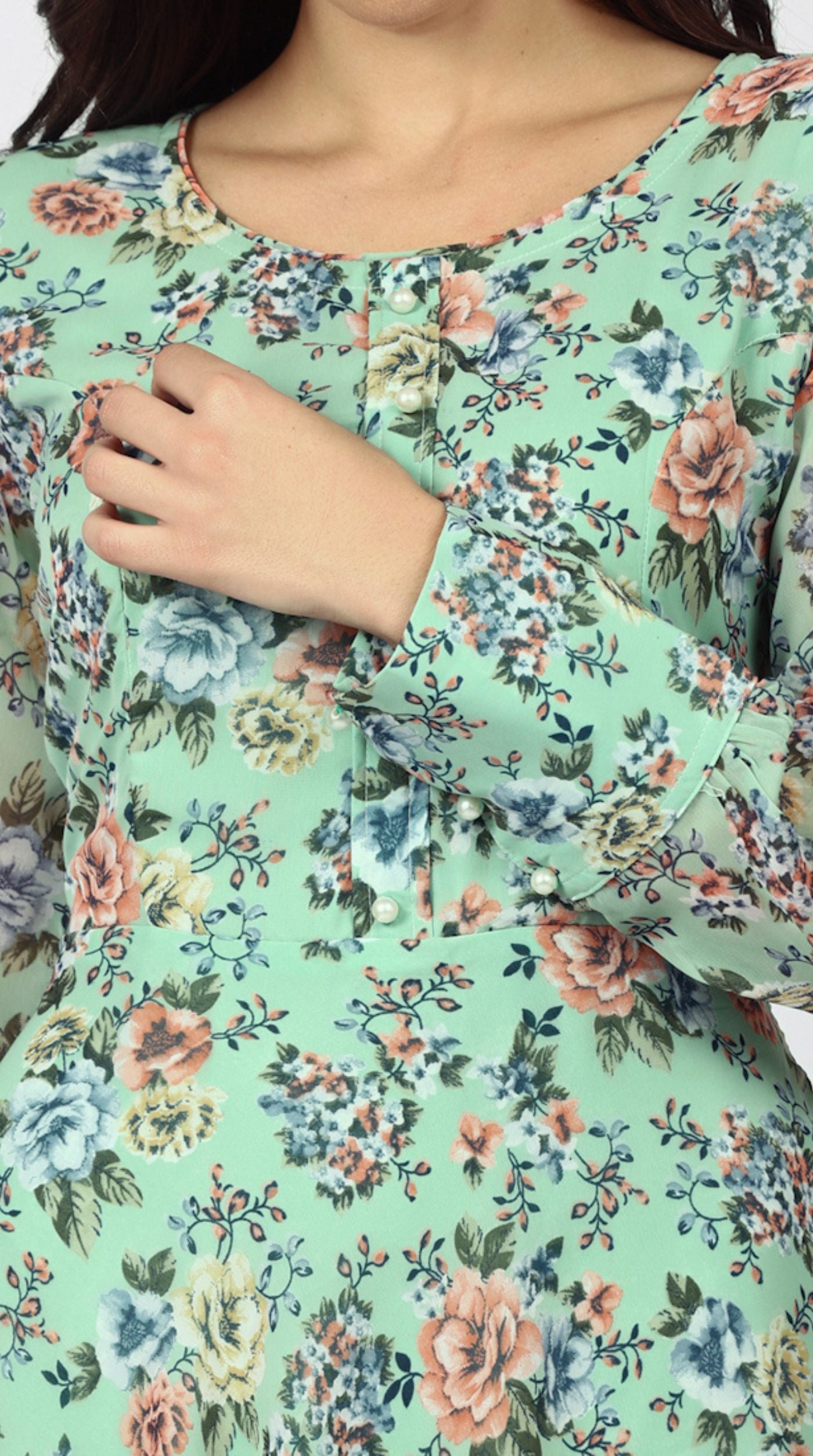 Green Georgette Bias Cut Dress