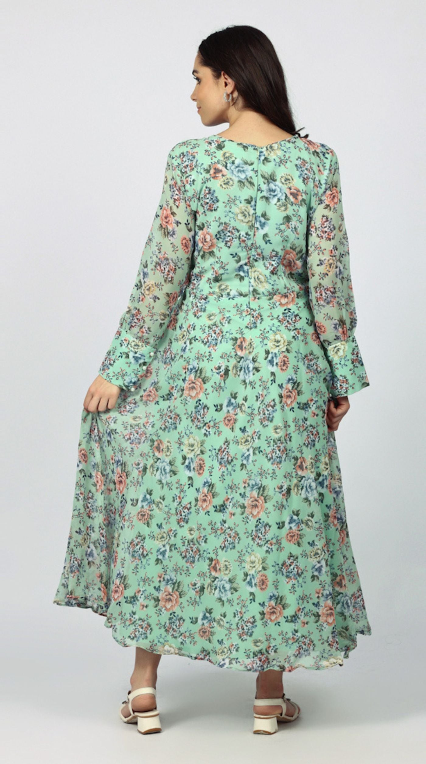 Green Georgette Bias Cut Dress