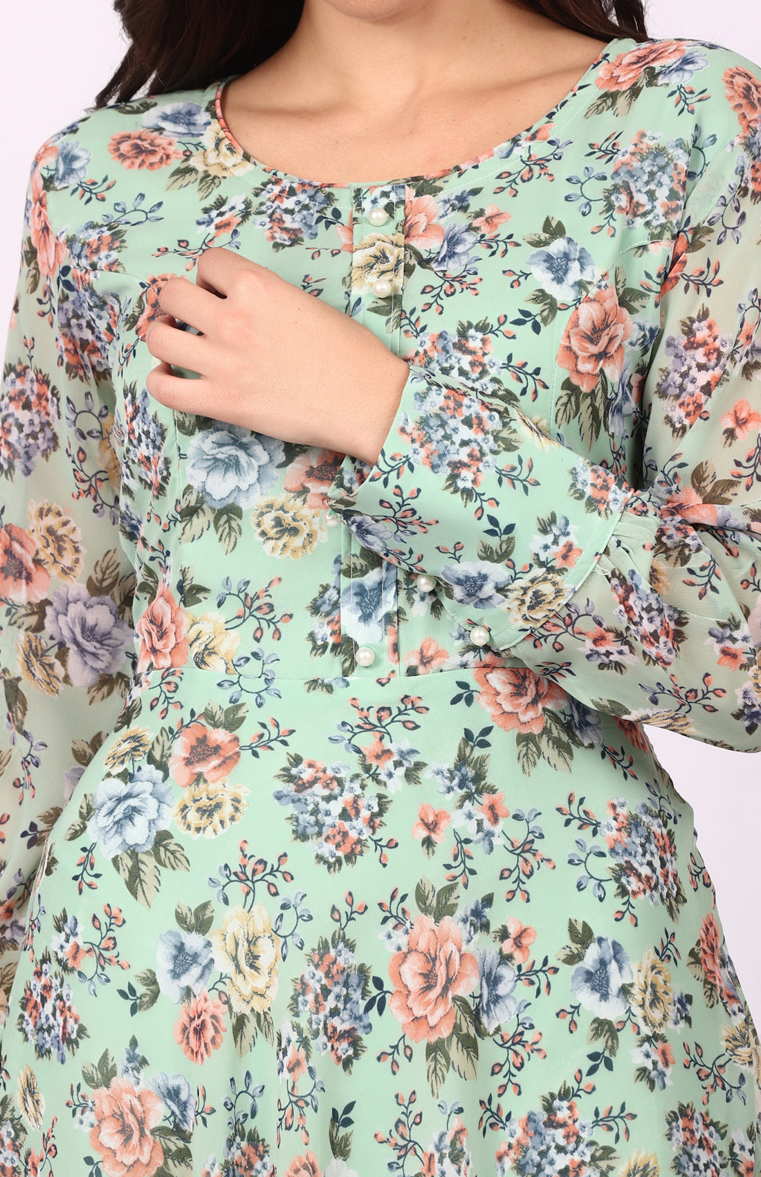 Green Georgette Bias Cut Dress