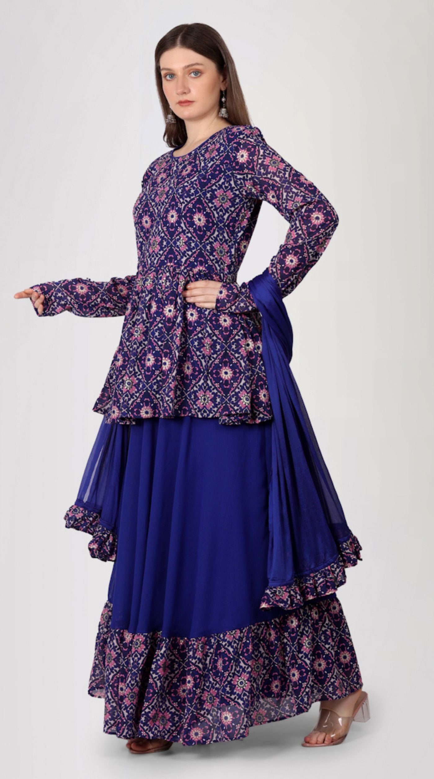 Purple Georgette Peplum Style Lehenga Set