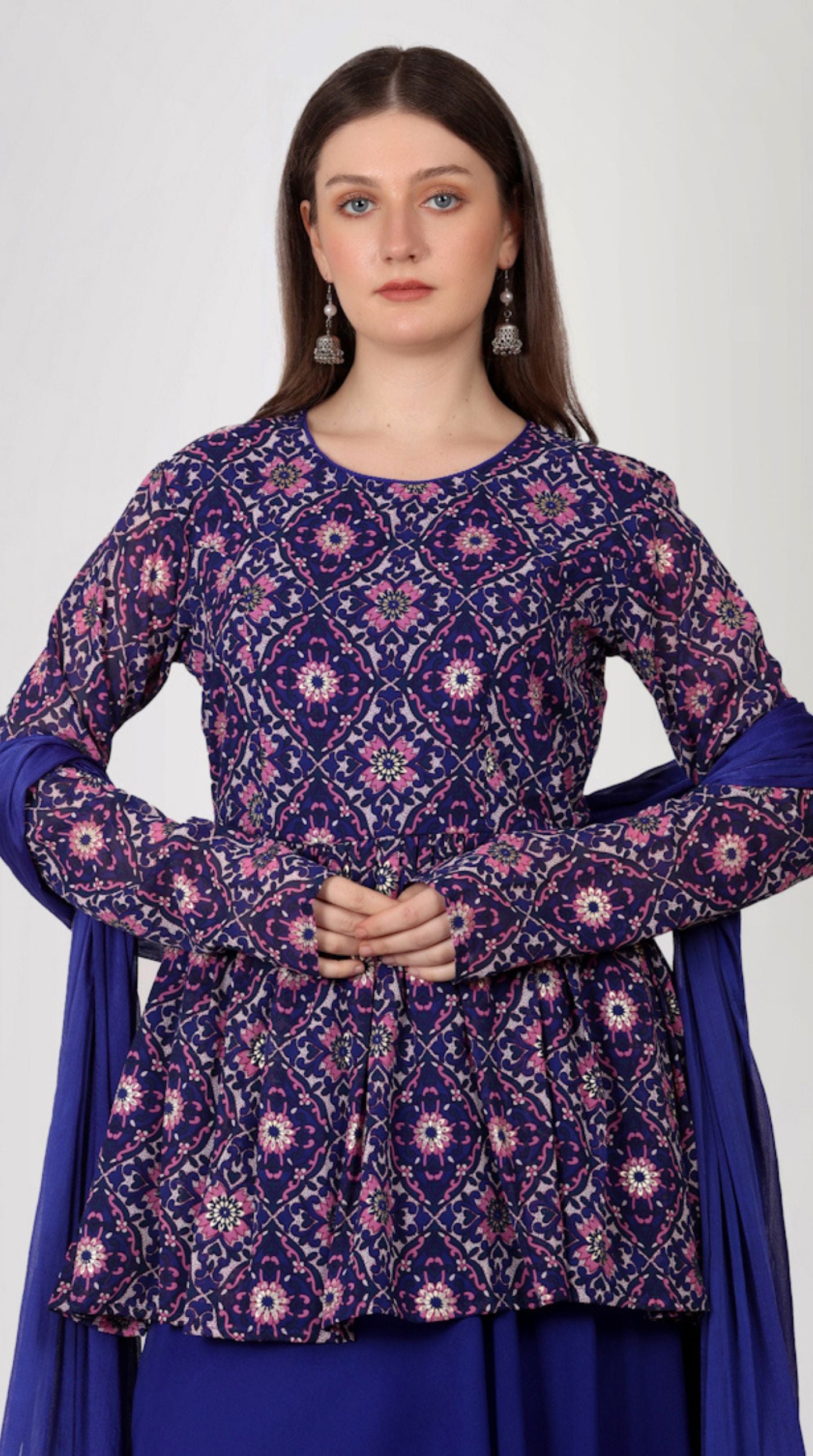 Purple Georgette Peplum Style Lehenga Set