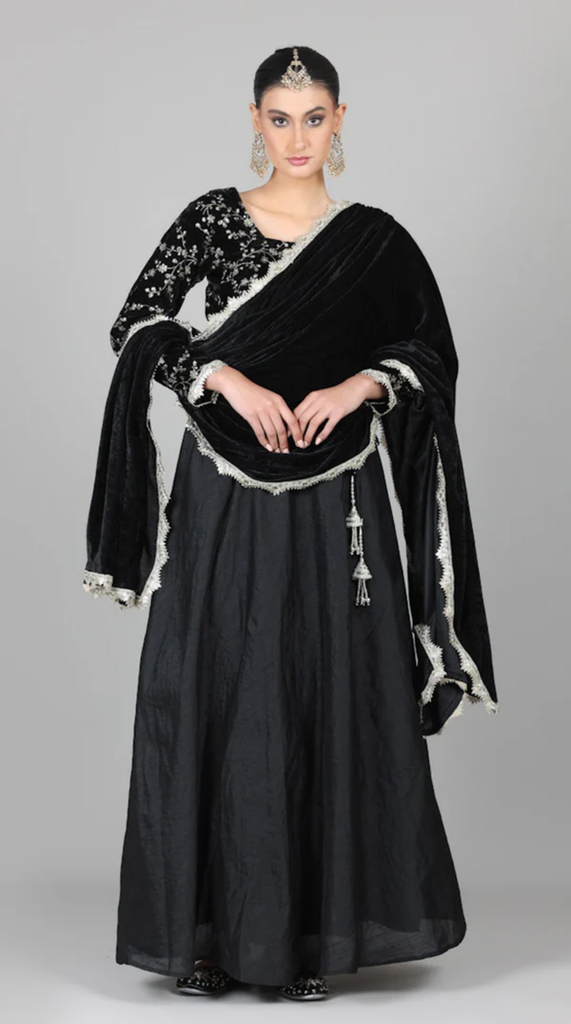 Black Velvet Sequins Embroidered Lehenga Set