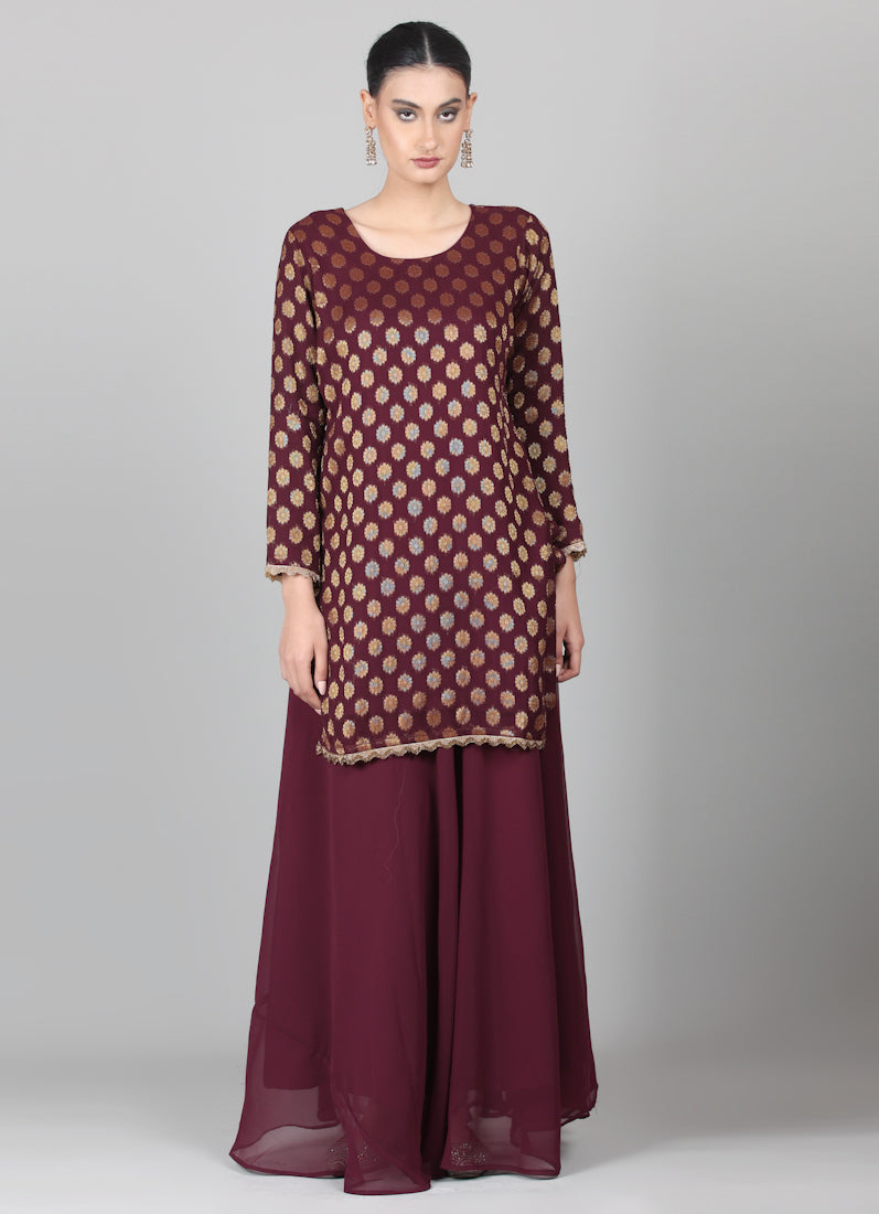 Wine georgette Jacquard Lehenga Set