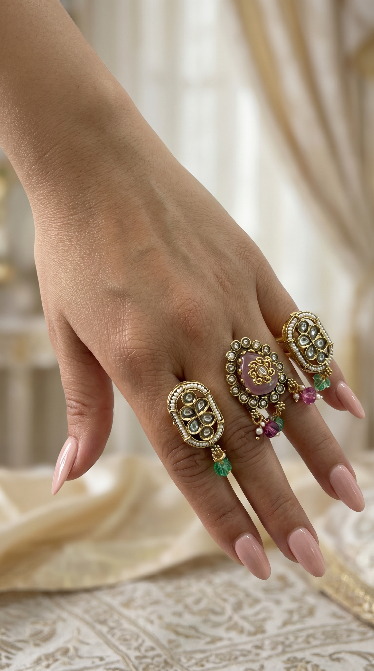 Trending Kashmiri Dusky Pink Ring Set