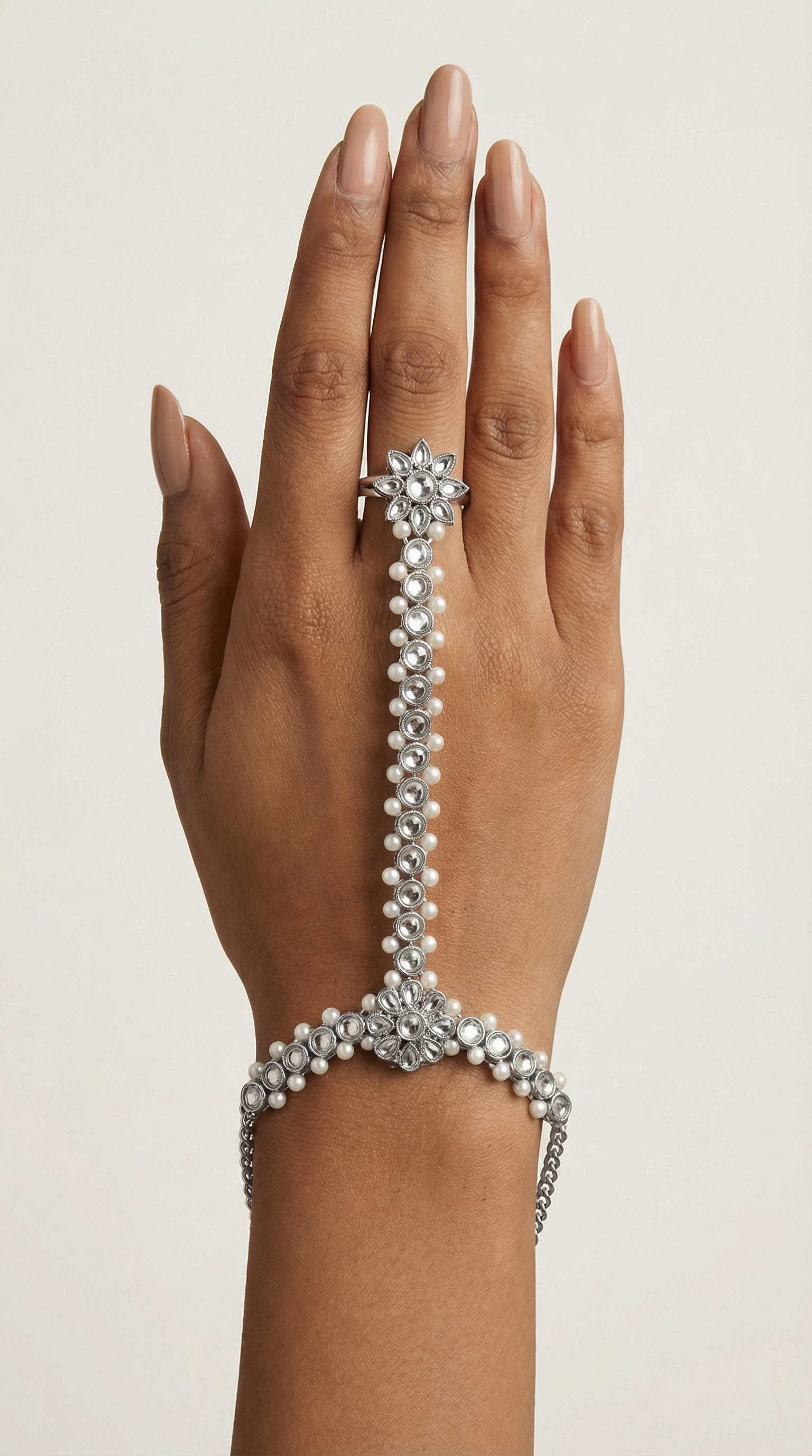 Silver Plated Hand Panja (Hath with Ring & Chain