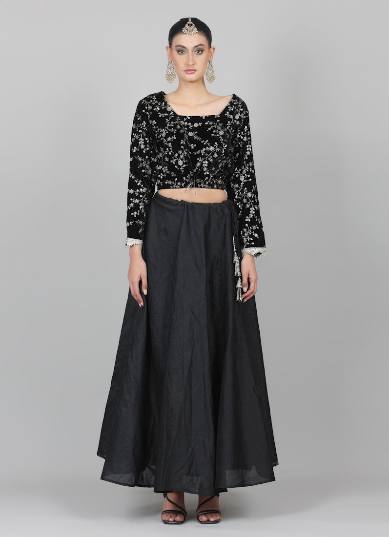 Black Velvet Sequins Embroidered Lehenga Set