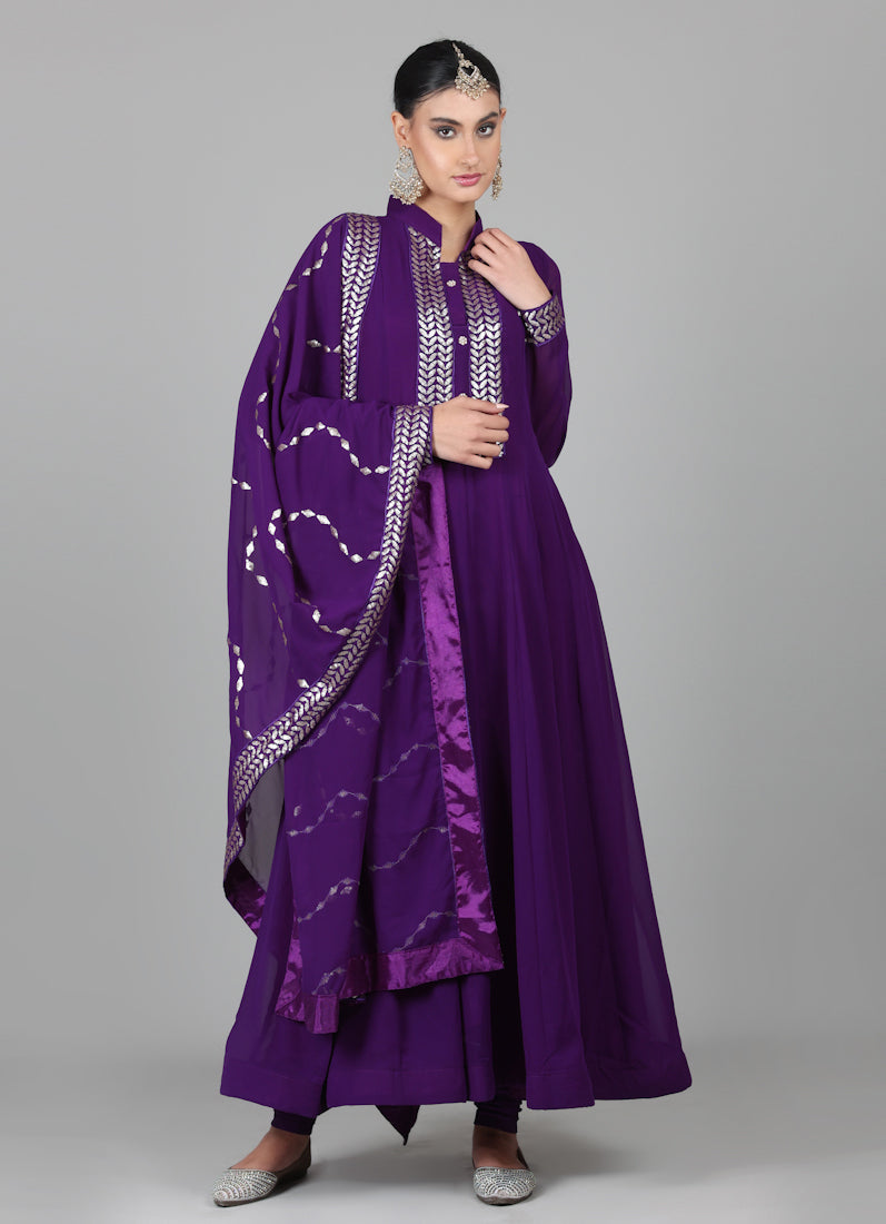 Purple Georegtte Anarkali Suit Set