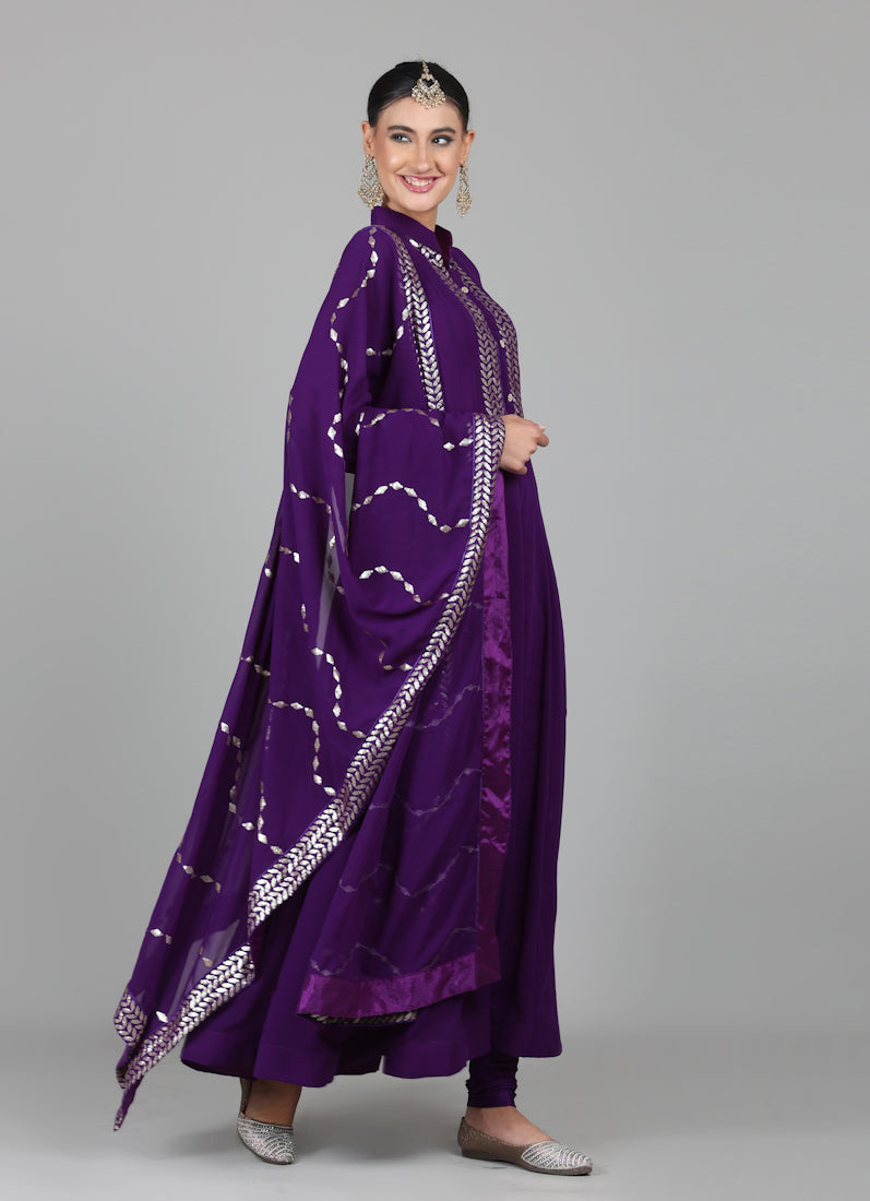 Purple Georegtte Anarkali Suit Set