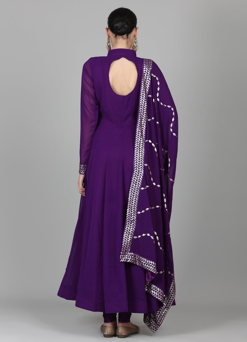 Purple Georegtte Anarkali Suit Set
