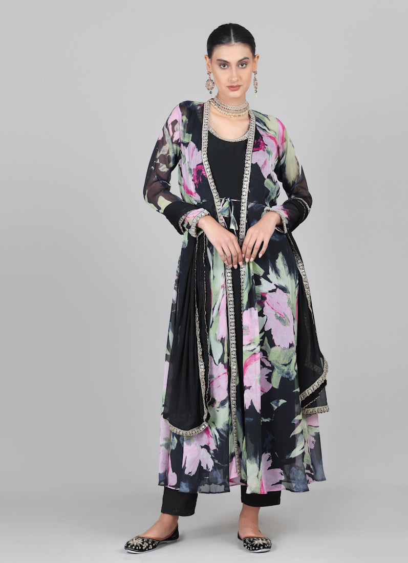 Black Bias Cut Jacket Style Suit Set