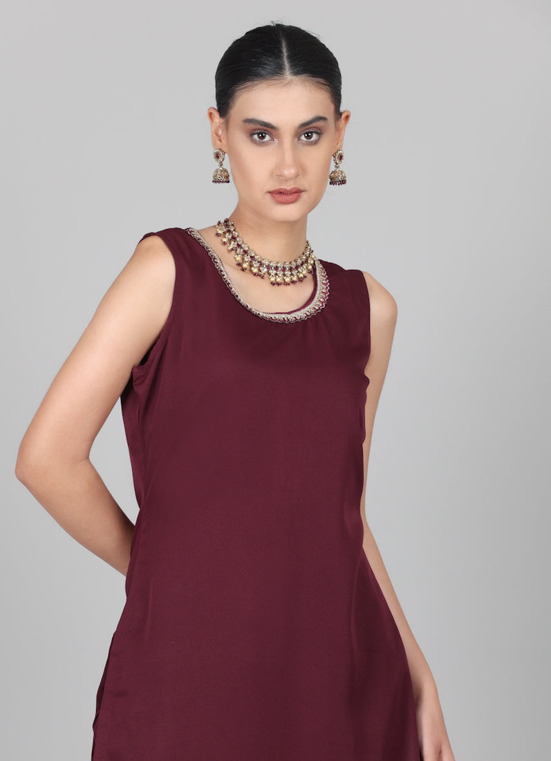 Wine A-line Jacket Style Suit Set