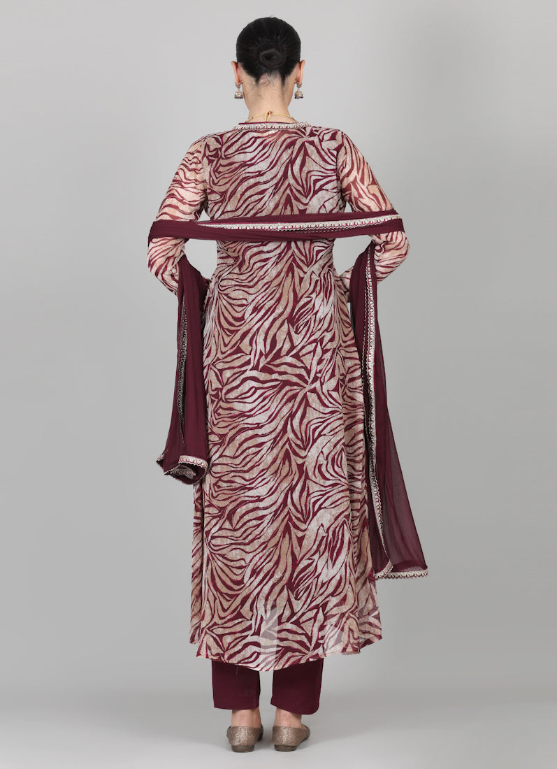Wine A-line Jacket Style Suit Set