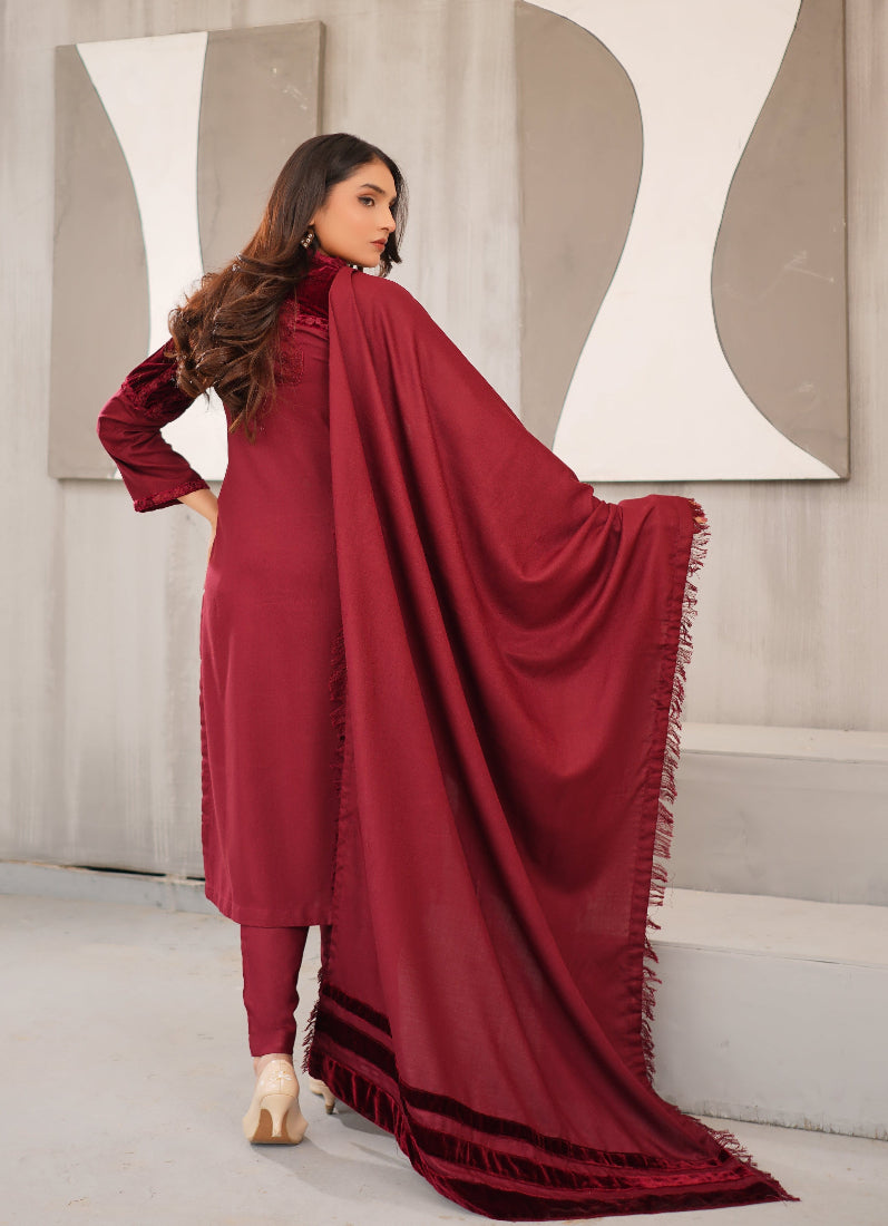 Exquisite Deep Wine Dhanak Suit Set
