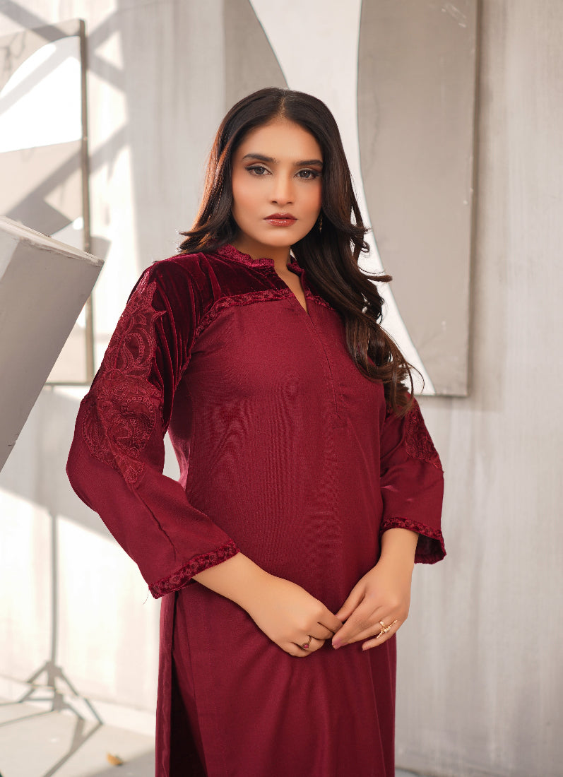 Exquisite Deep Wine Dhanak Suit Set