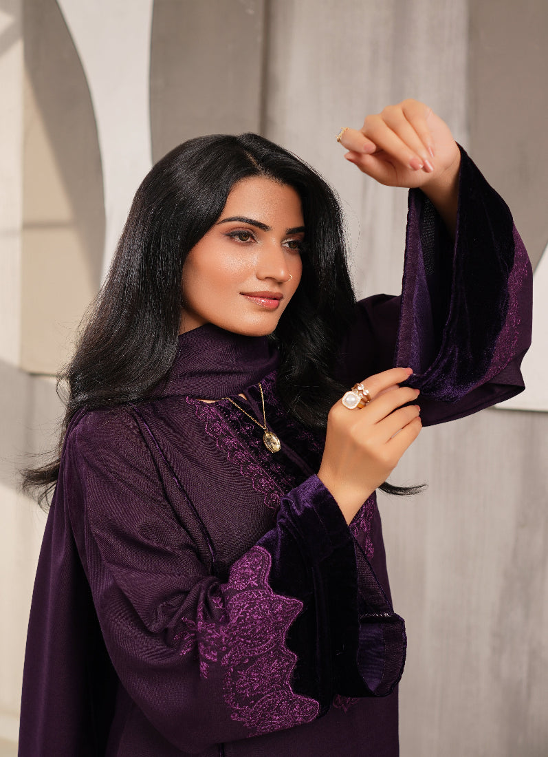 Stunning Purple Dhanak Suit Set