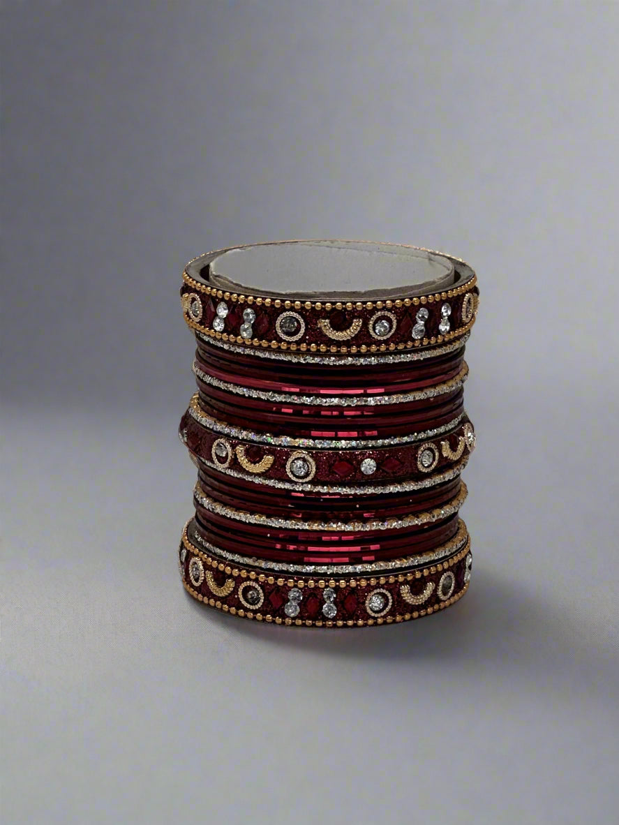 Maroon Studded Bangle Set