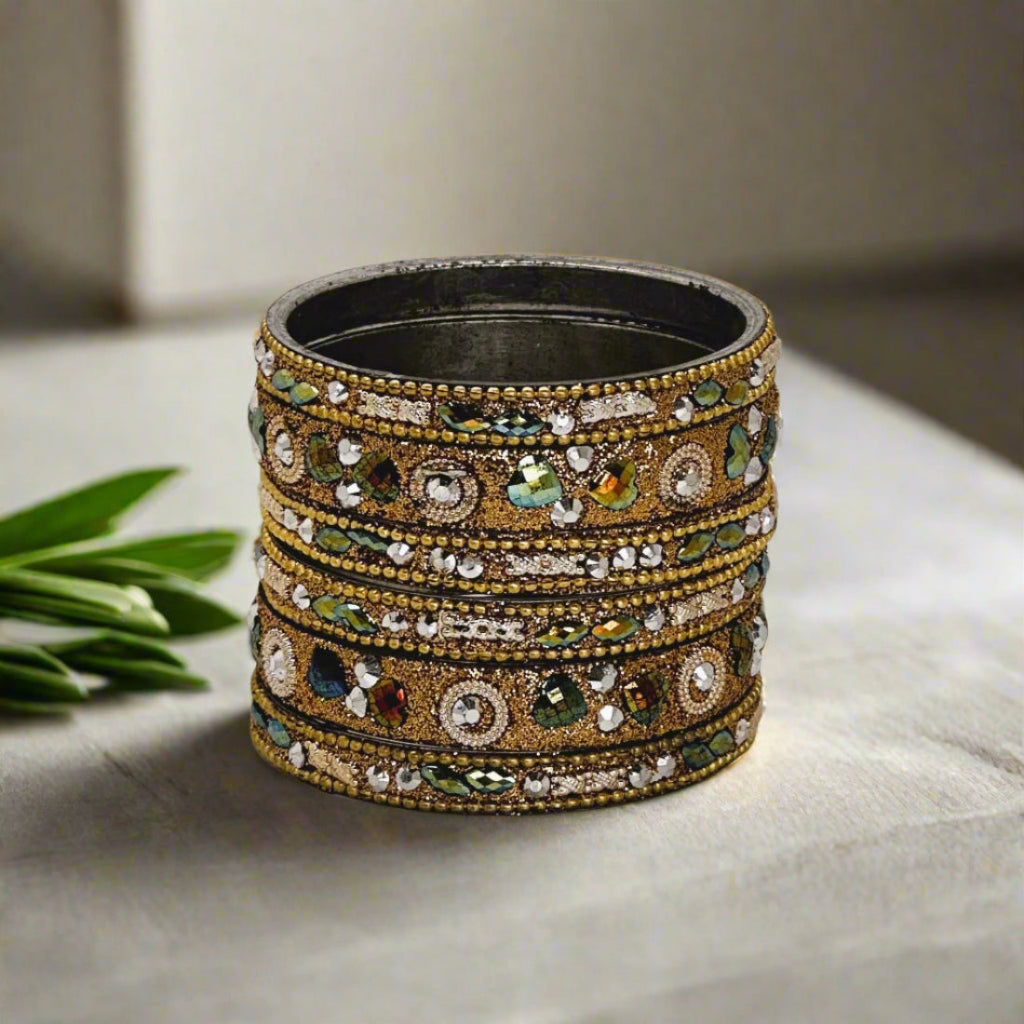 Gold Intricate Sparkle Bangle Set