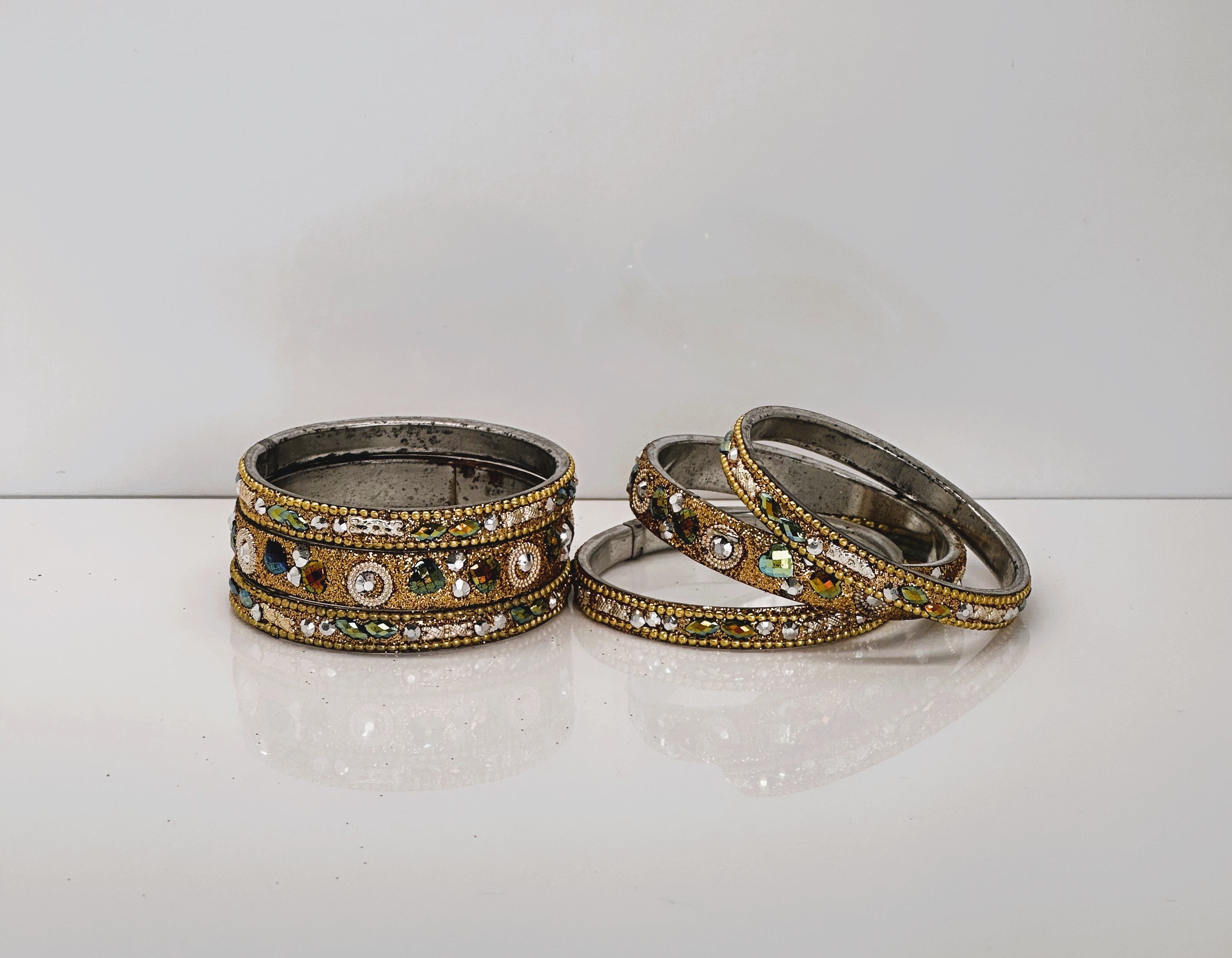 Gold Intricate Sparkle Bangle Set