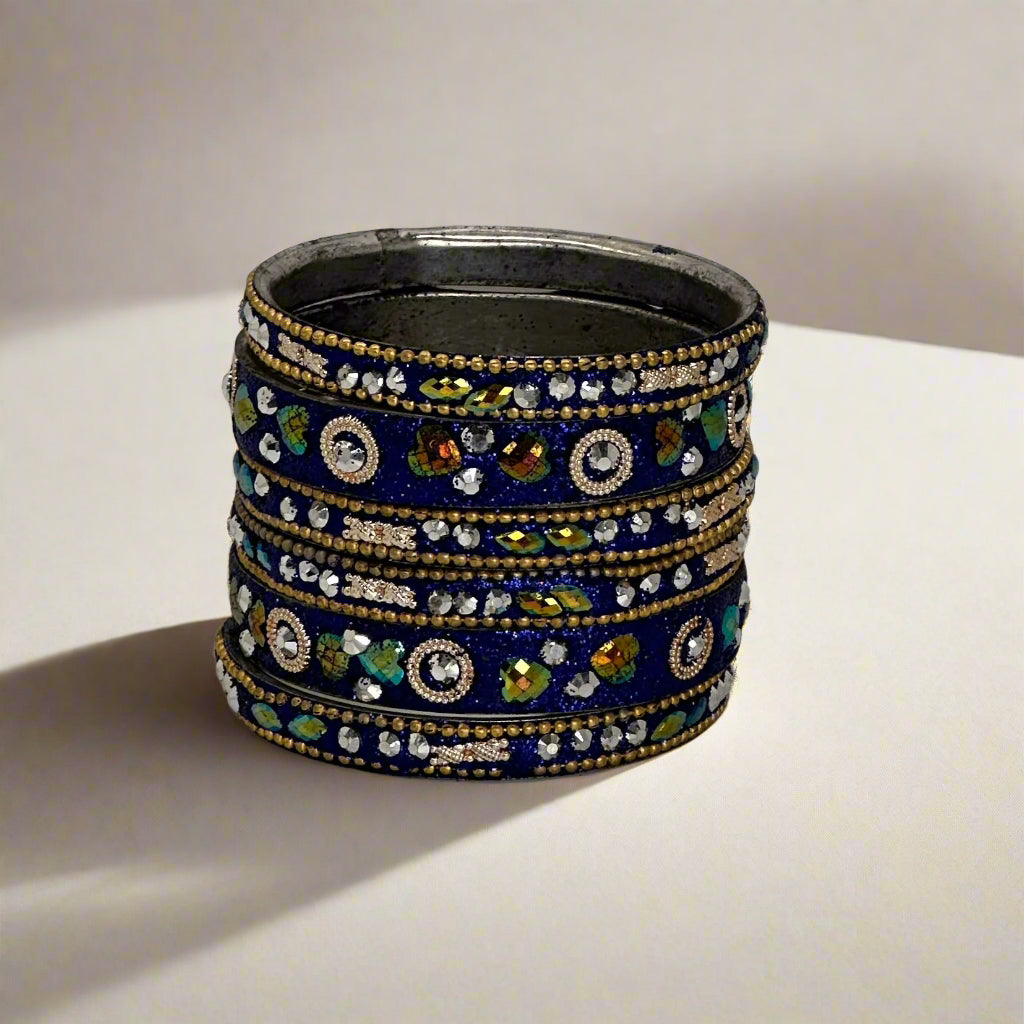 Navy Blue Intricate Sparkle Bangle Set