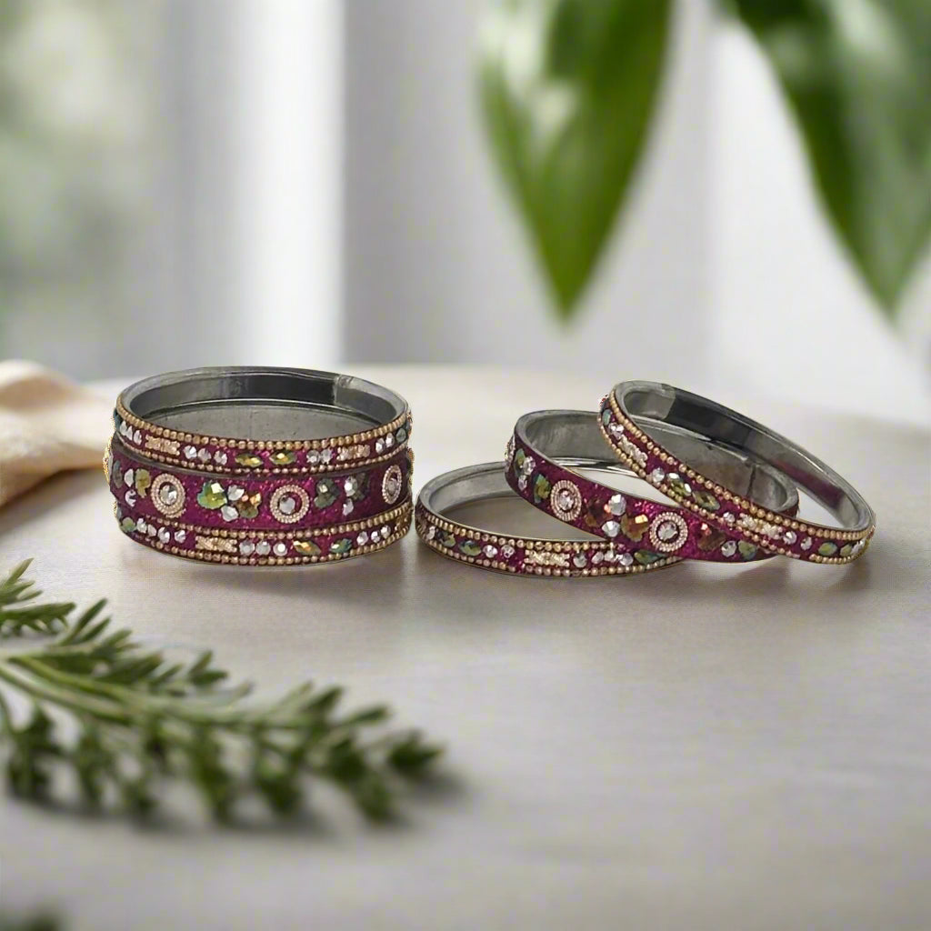 Pink Intricate Sparkle Bangle Set