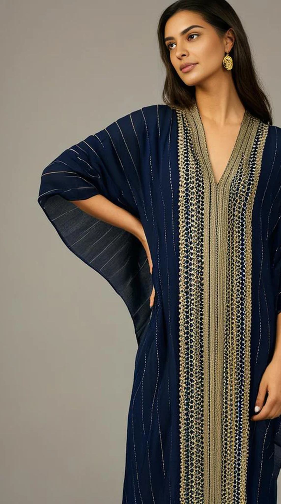 Navy Blue Viscose Lurex Kaftan