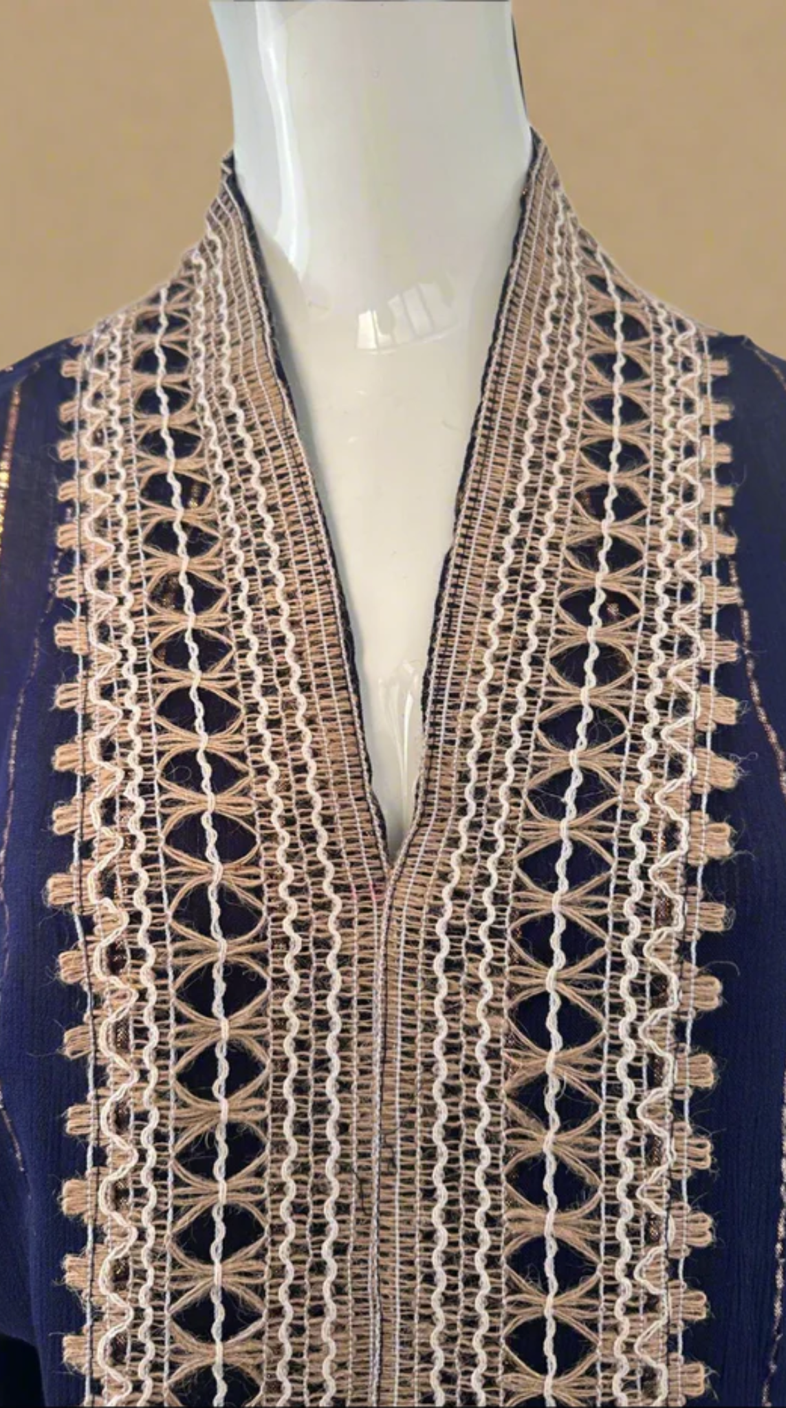 Navy Blue Viscose Lurex Kaftan