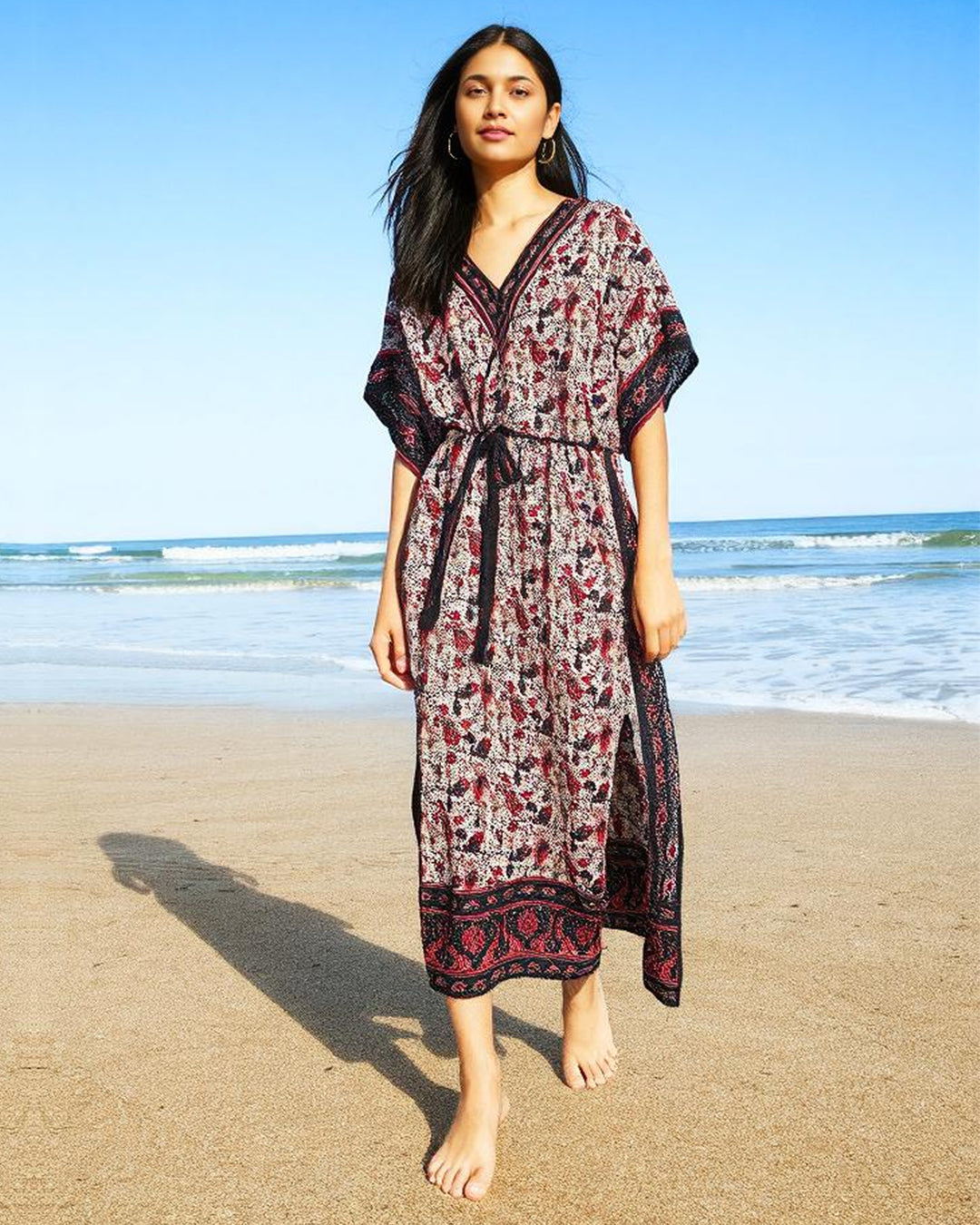 Printed Black Viscose Kaftan One Size