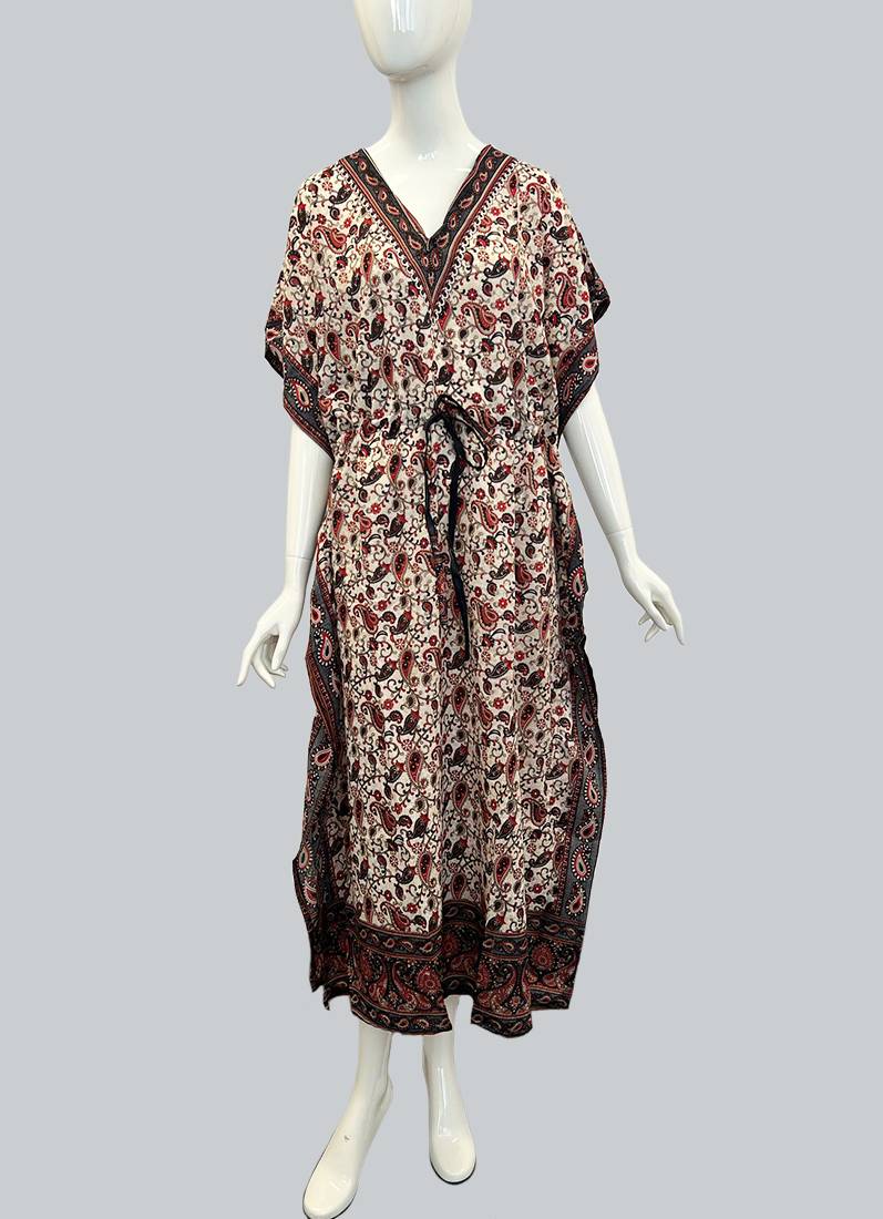 Printed Black Viscose Kaftan One Size