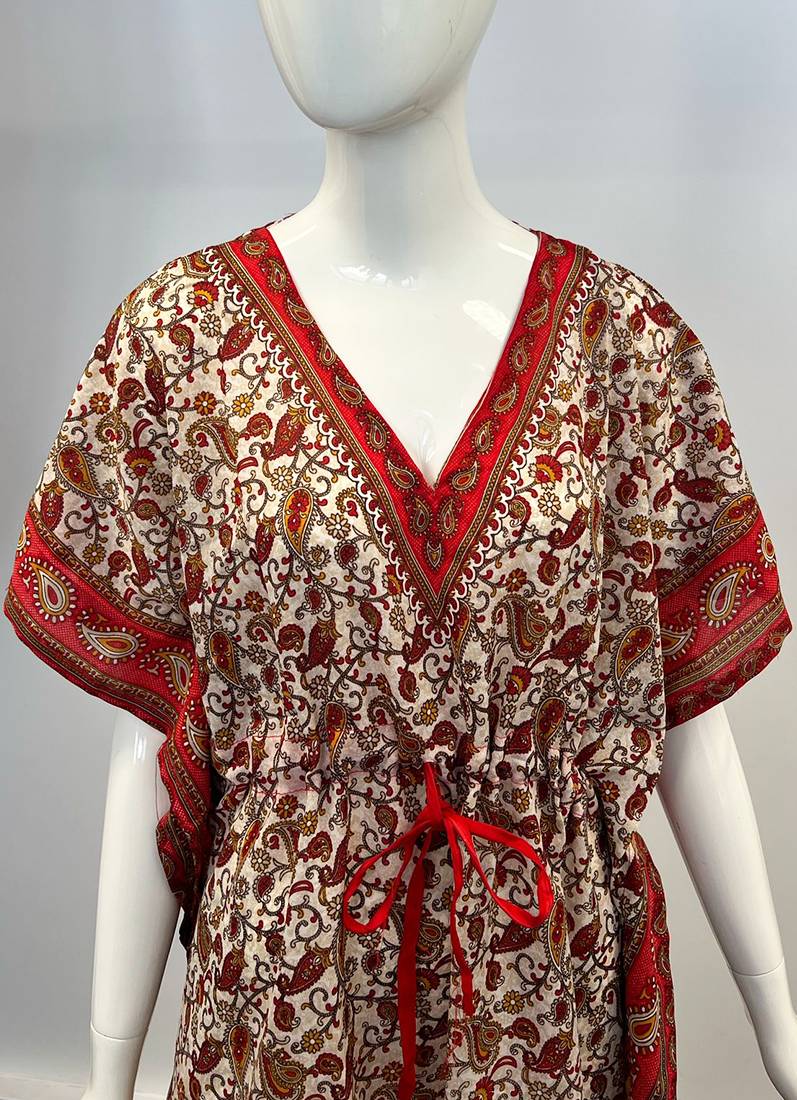 Red Printed Viscose Kaftan One Size