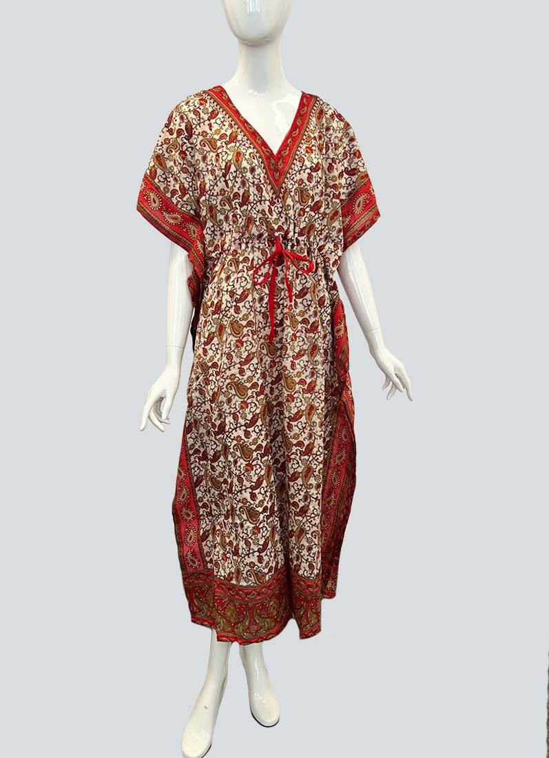 Red Printed Viscose Kaftan One Size