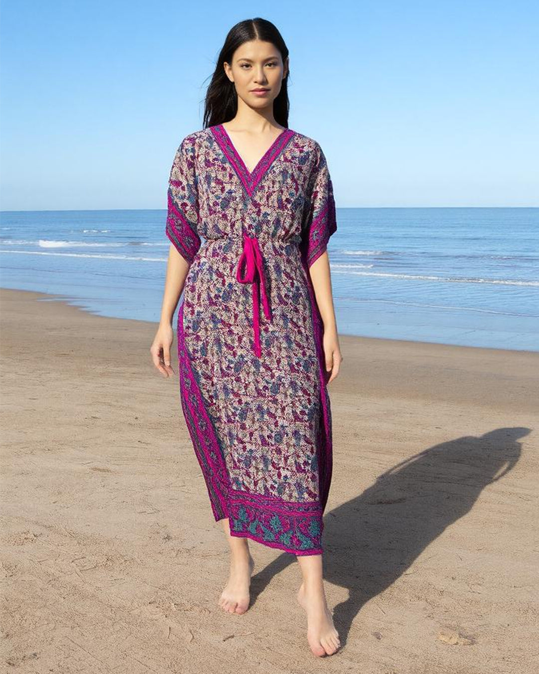 Rani Pink Printed Viscose Kaftan One Size