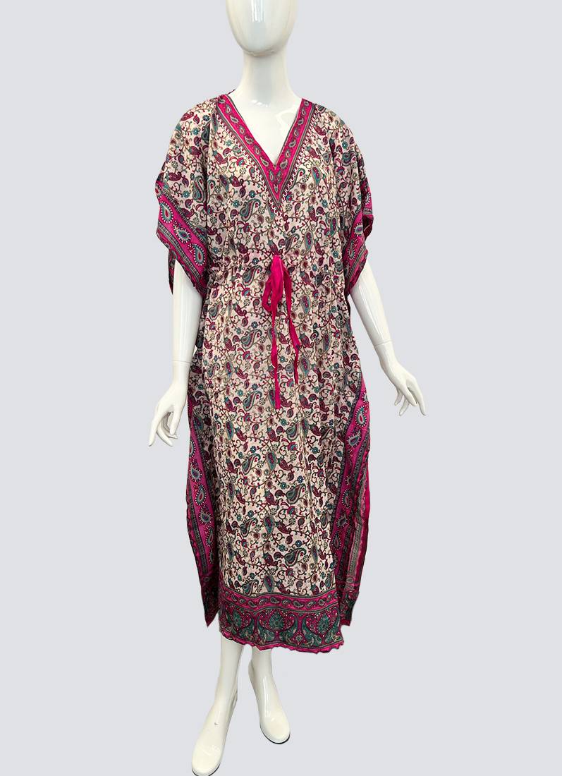 Rani Pink Printed Viscose Kaftan One Size