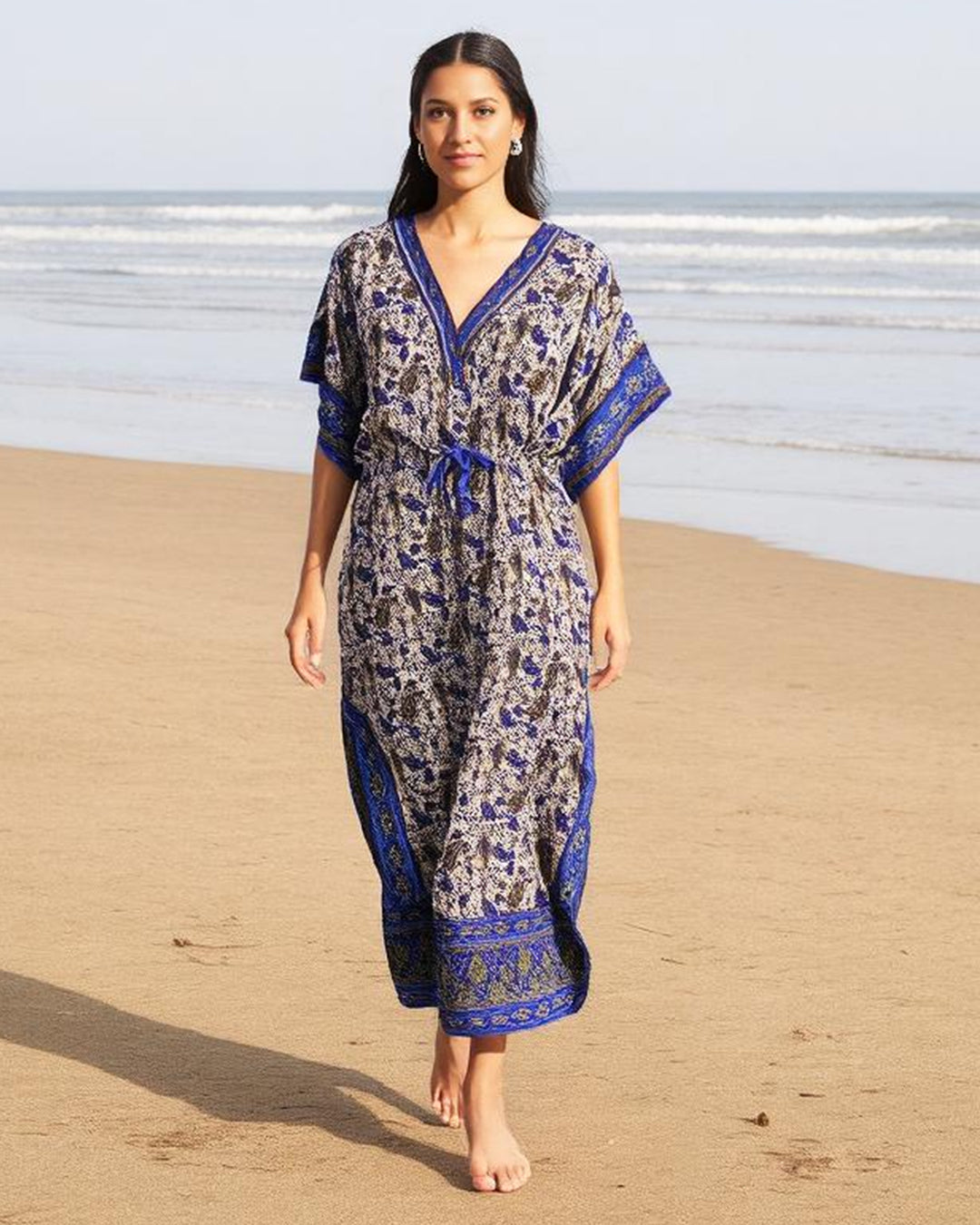 Royal Blue Printed Viscose Kaftan
