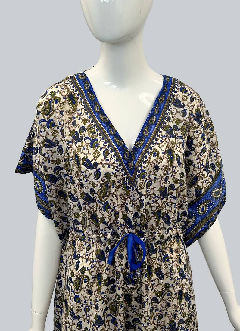 Royal Blue Printed Viscose Kaftan