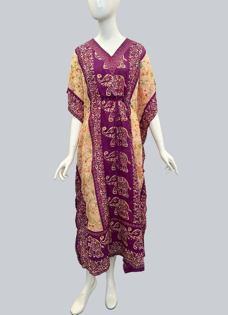 Purple Printed Viscose Kaftan One Size