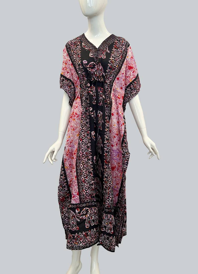 Black Printed Viscose Kaftan One Size
