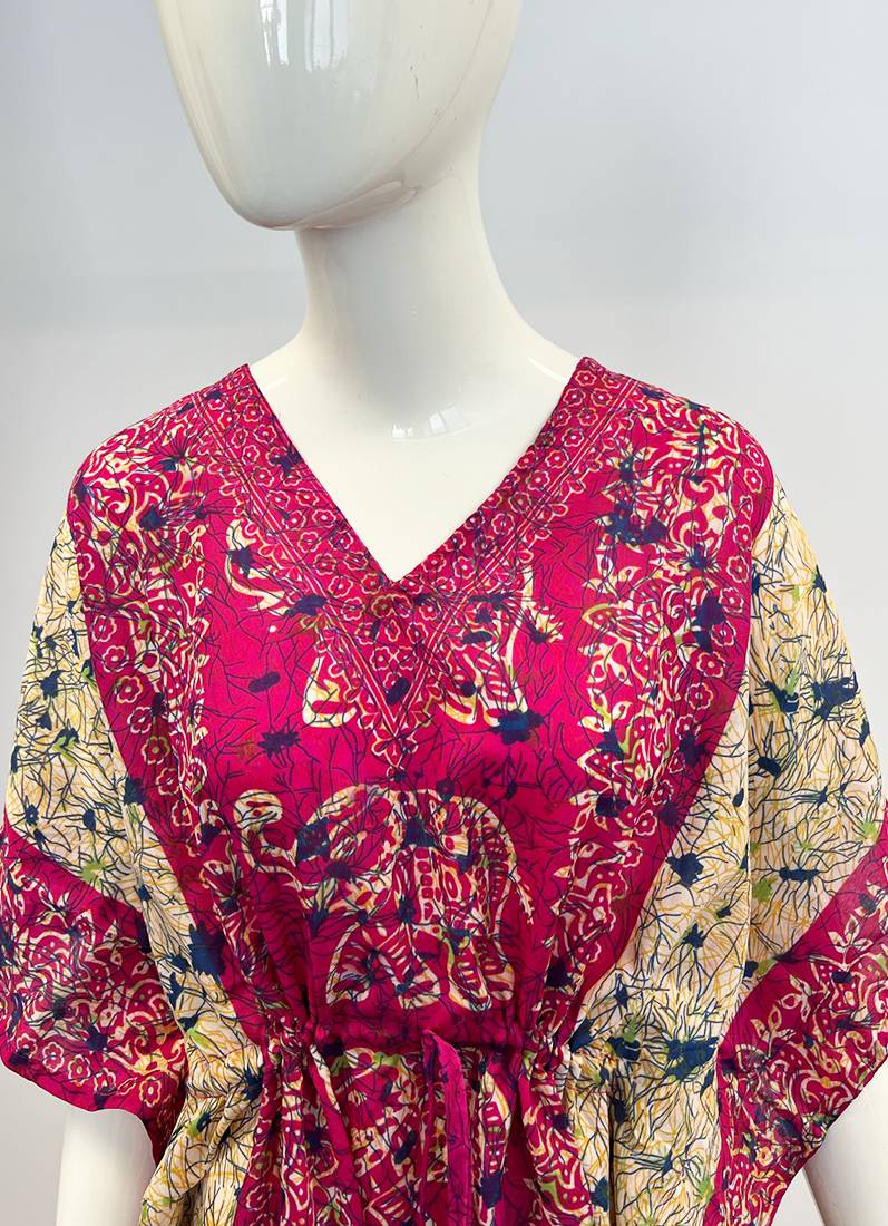 Pink Printed Viscose Kaftan One Size