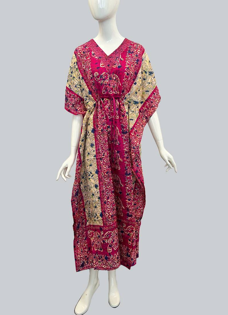 Pink Printed Viscose Kaftan One Size