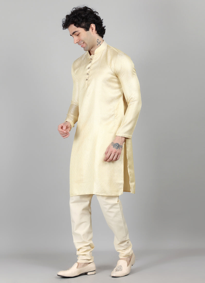 Men's Light Gold Resham Brocade Kurta Payjama Set