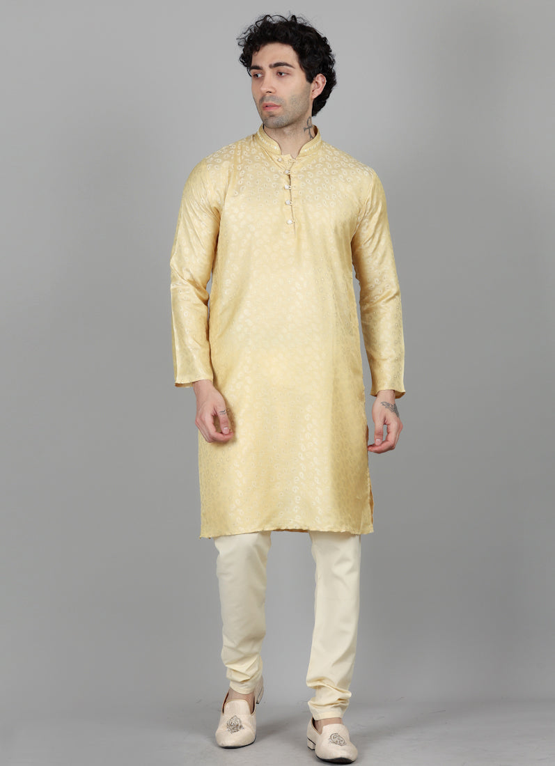 Men's Gold Self Jacquard Embroidered Collar Set