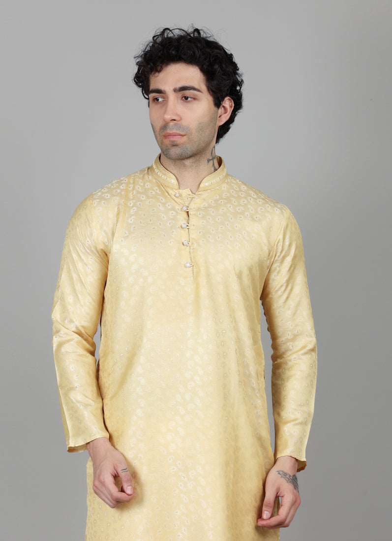 Men's Gold Self Jacquard Embroidered Collar Set