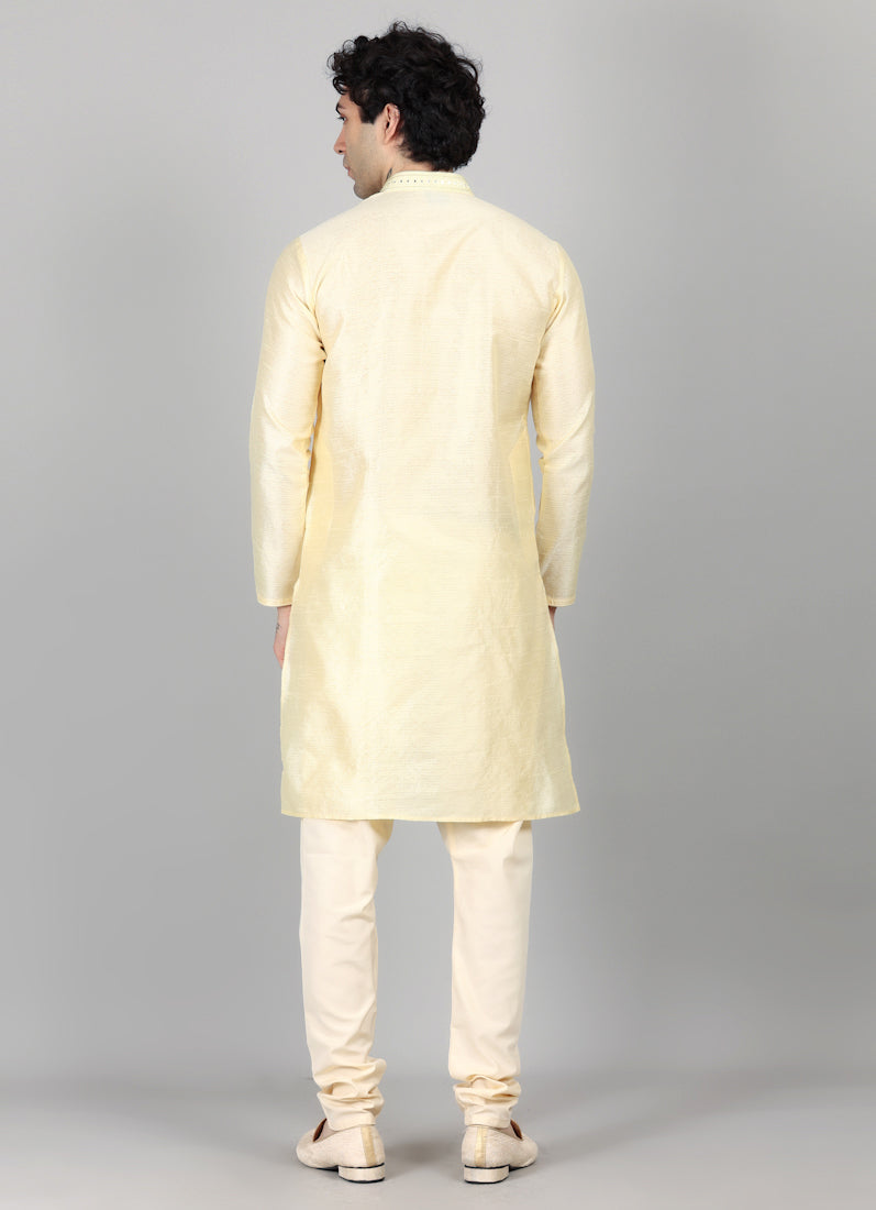 Men's Gold Self Resham Jacquard Embroidered Set