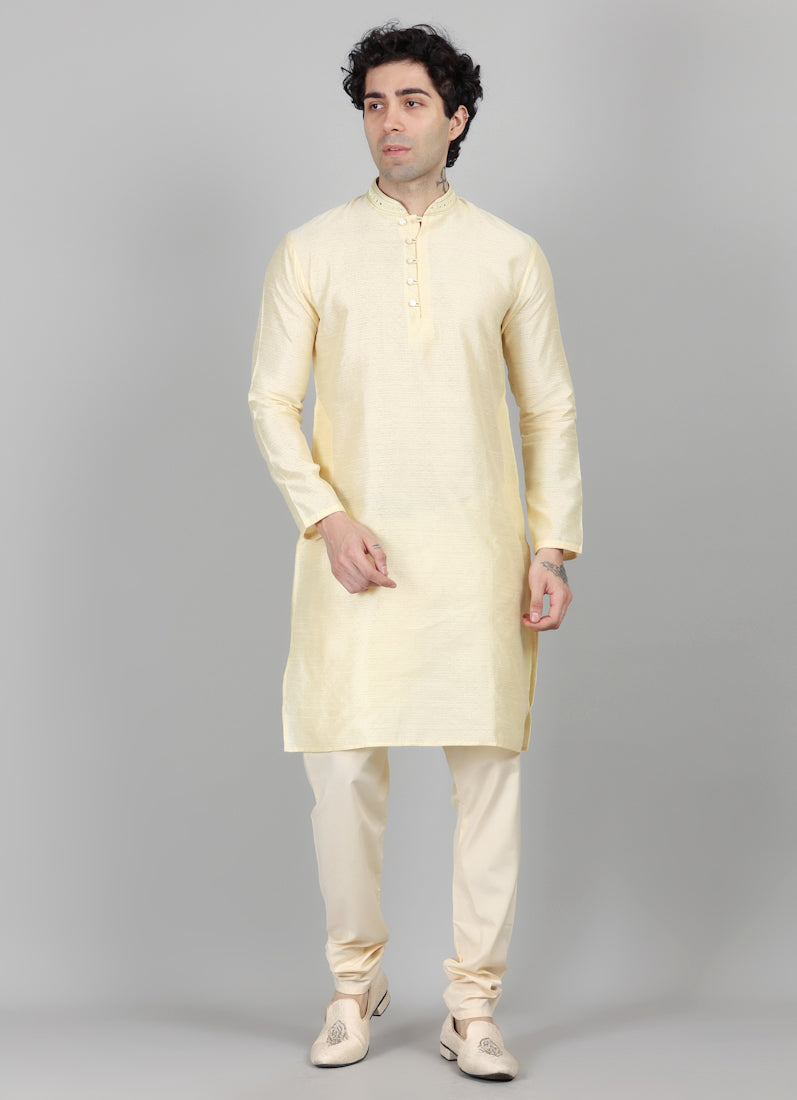 Men's Gold Self Resham Jacquard Embroidered Set