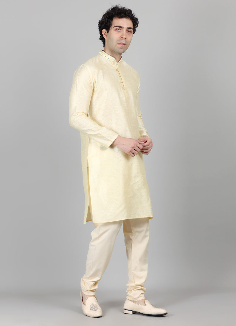 Men's Gold Self Resham Jacquard Embroidered Set