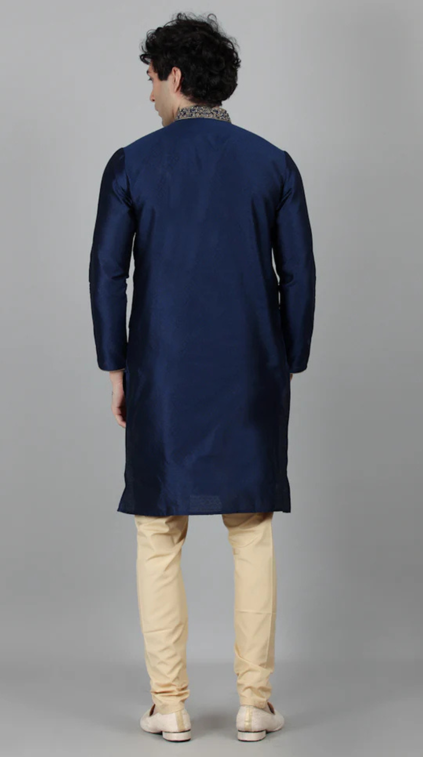 Men's Navy Blue Self Resham Jacquard Embroidered Set