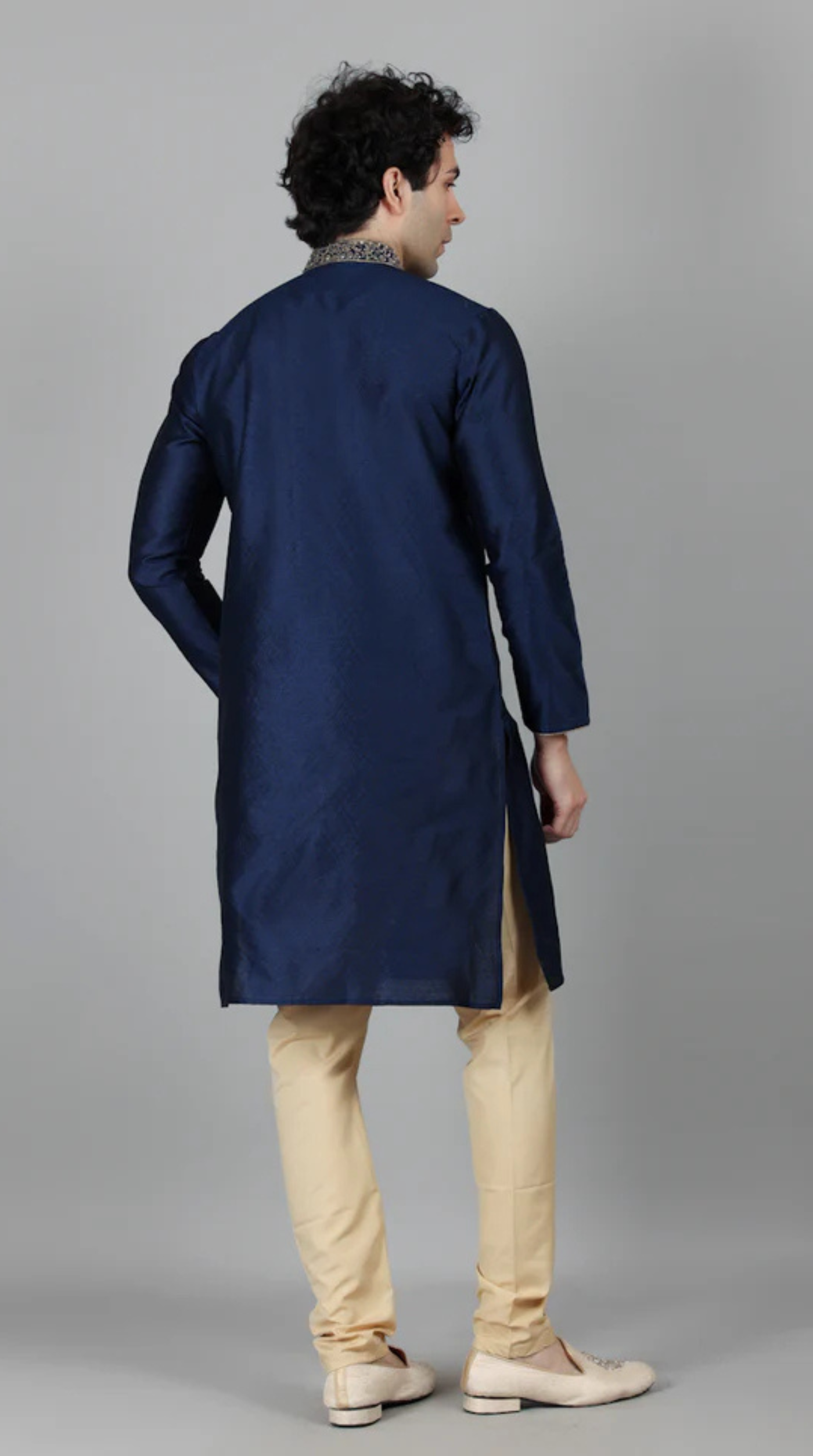 Men's Navy Blue Self Resham Jacquard Embroidered Set