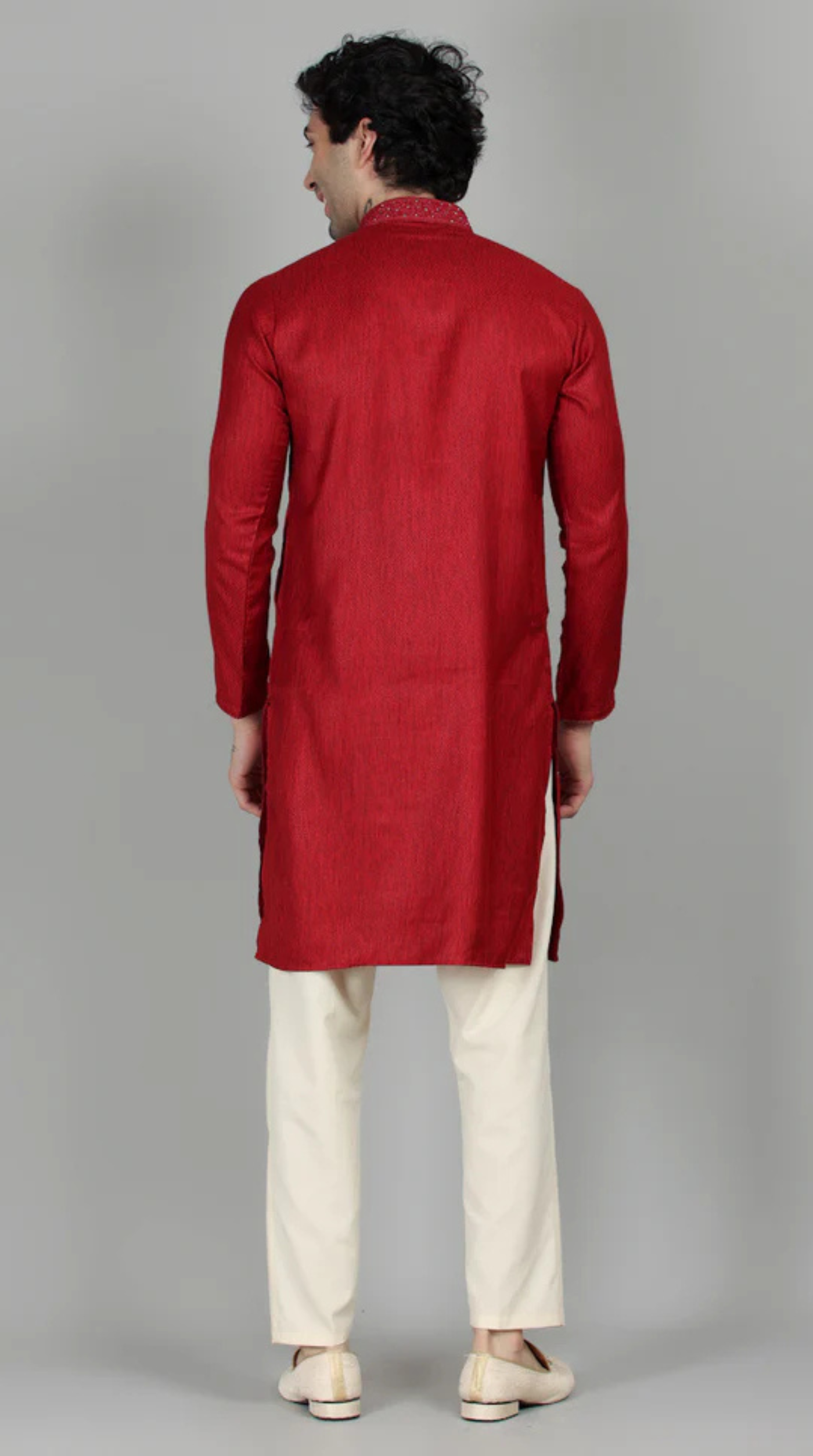 Men's Maroon Self Resham Jacquard Embroidered Set