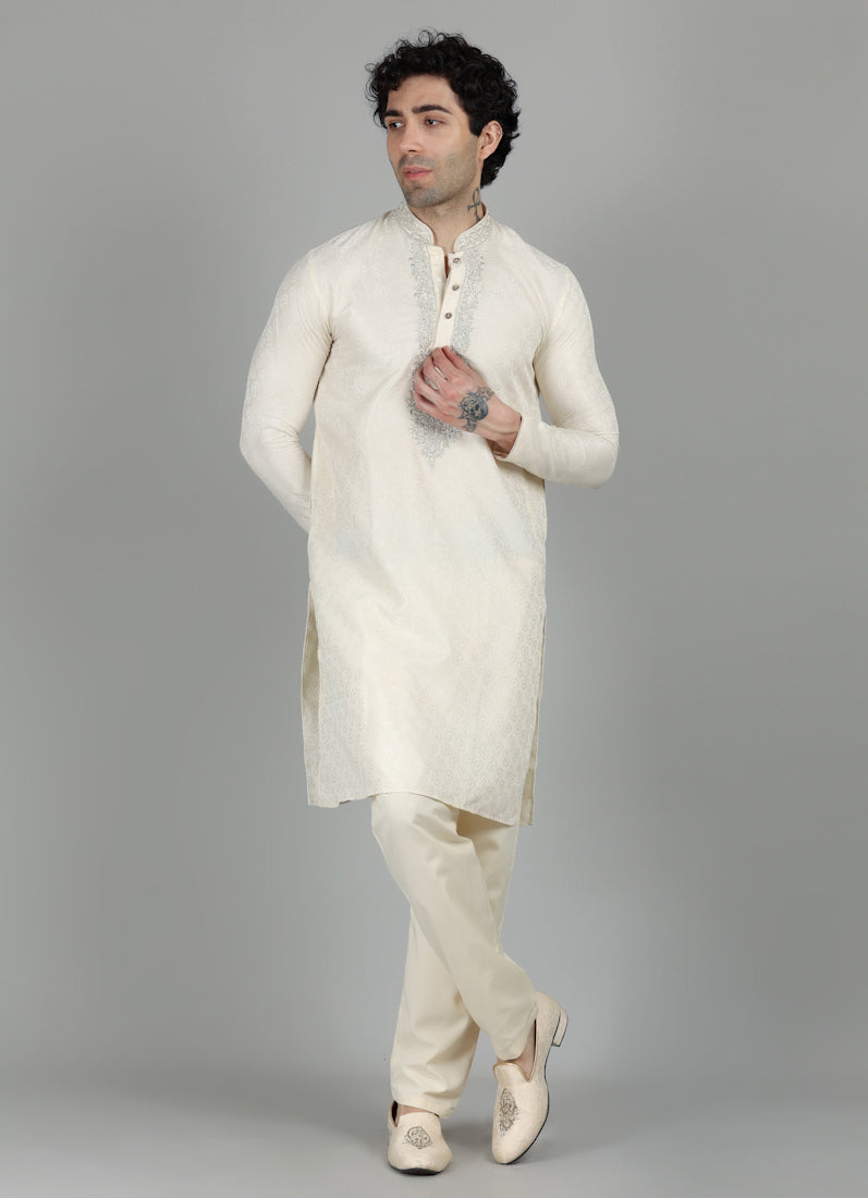 Men's Gold Self Resham Brocade Embroidered Set